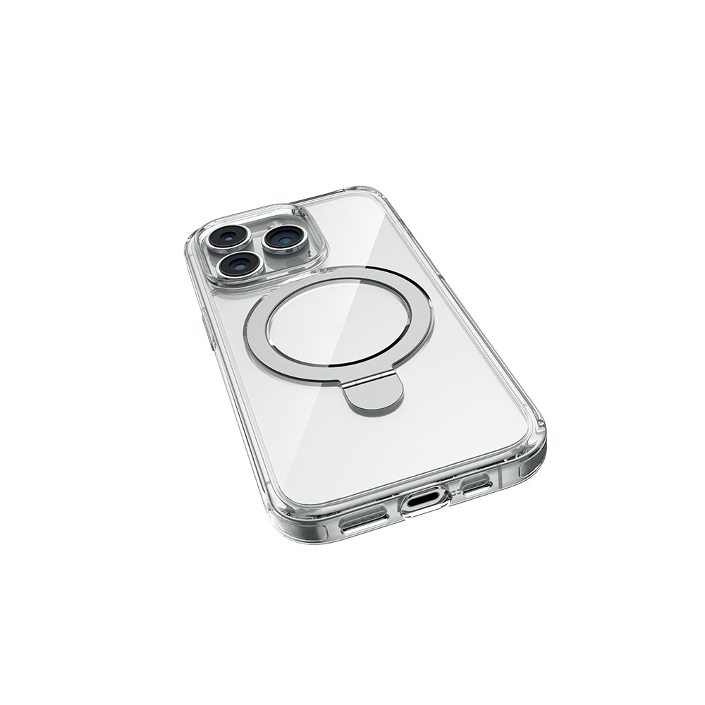 Apple iPhone 16 Pro Max Kılıf Magsafe Şarj Özellikli Raptic Air Stand Serisi Buzlu Transparan Tasarımlı Standlı Kapak Şeffaf