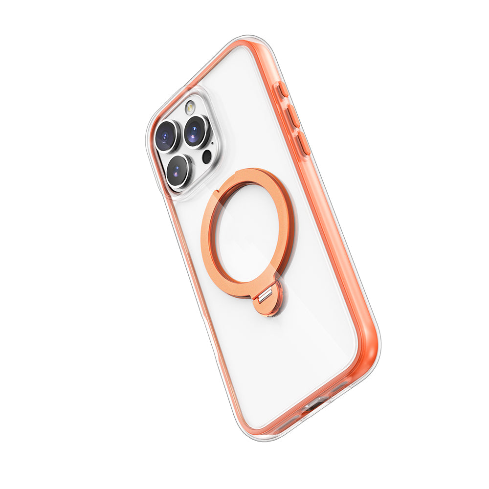 Apple iPhone 16 Pro Max Kılıf Magsafe Şarj Özellikli Raptic AirJoy Serisi 360 Derece Dönebilen Standlı Kapak Turuncu