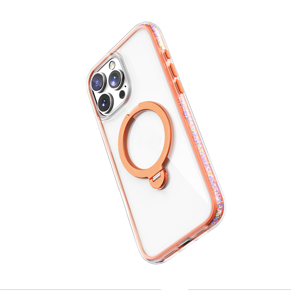 Apple iPhone 16 Pro Max Kılıf Magsafe Şarj Özellikli Raptic AirJoy Serisi Boncuk Tasarımlı 360 Derece Dönebilen Standlı Kapak Siyah-Gri