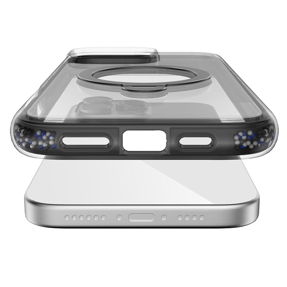 Apple iPhone 16 Pro Max Kılıf Magsafe Şarj Özellikli Raptic AirJoy Serisi Boncuk Tasarımlı 360 Derece Dönebilen Standlı Kapak Siyah-Gri