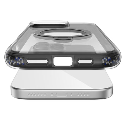 Apple iPhone 16 Pro Max Kılıf Magsafe Şarj Özellikli Raptic AirJoy Serisi Boncuk Tasarımlı 360 Derece Dönebilen Standlı Kapak Siyah-Gri