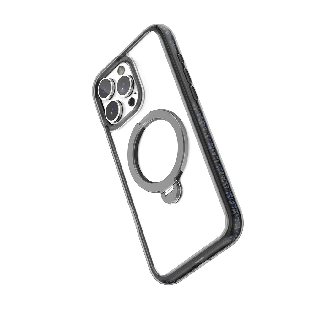 Apple iPhone 16 Pro Max Kılıf Magsafe Şarj Özellikli Raptic AirJoy Serisi Boncuk Tasarımlı 360 Derece Dönebilen Standlı Kapak Siyah-Gri