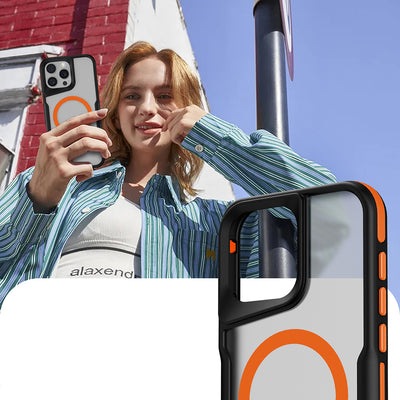 Apple iPhone 16 Pro Max Kılıf Magsafe Şarj Özellikli Renkli Kenar Airbag Şeritli Zore Lamer Kapak Siyah