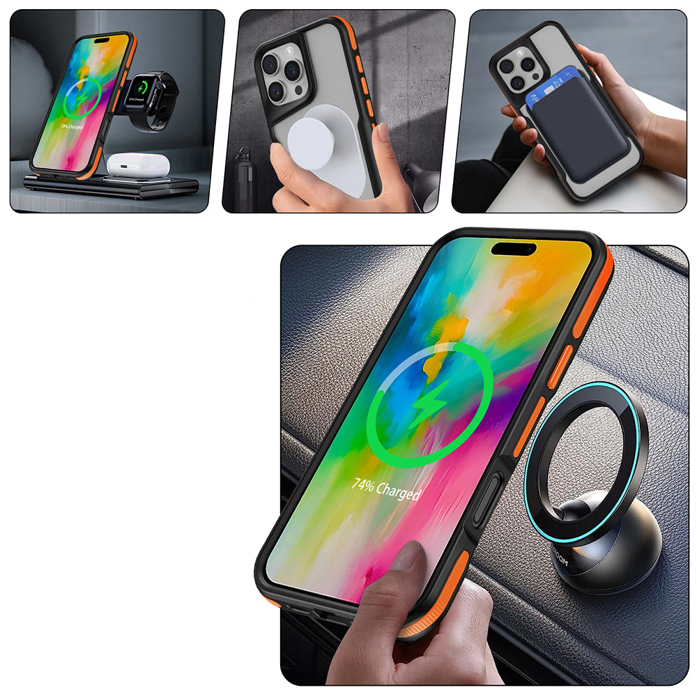 Apple iPhone 16 Pro Max Kılıf Magsafe Şarj Özellikli Renkli Kenar Airbag Şeritli Zore Lamer Kapak Turuncu