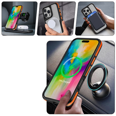 Apple iPhone 16 Pro Max Kılıf Magsafe Şarj Özellikli Renkli Kenar Airbag Şeritli Zore Lamer Kapak Turuncu