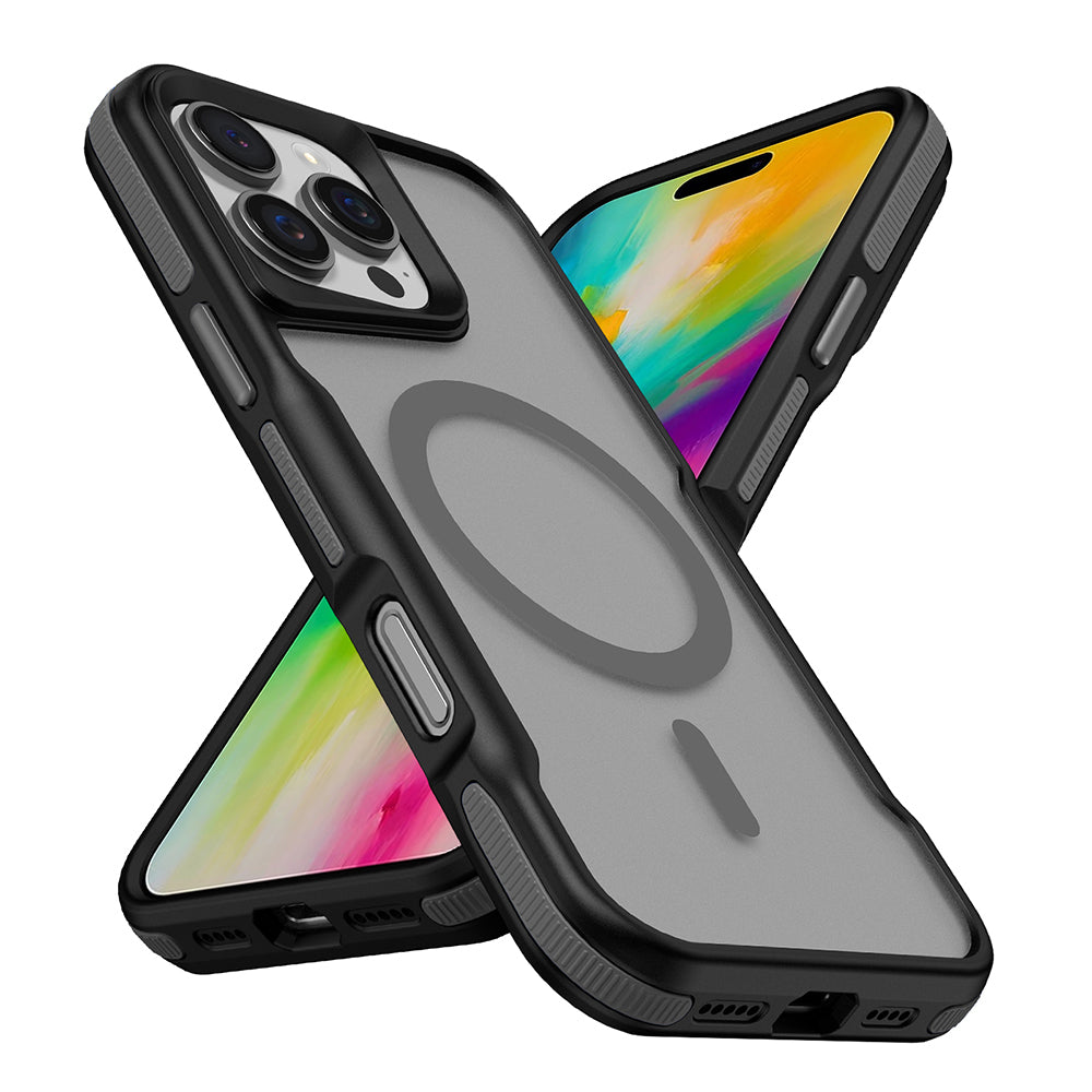 Apple iPhone 16 Pro Max Kılıf Magsafe Şarj Özellikli Renkli Kenar Airbag Şeritli Zore Lamer Kapak Gri