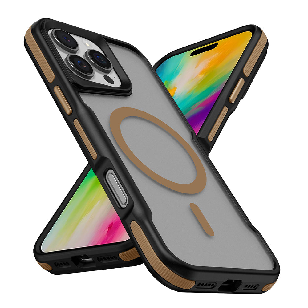 Apple iPhone 16 Pro Max Kılıf Magsafe Şarj Özellikli Renkli Kenar Airbag Şeritli Zore Lamer Kapak Titanyum-Gold