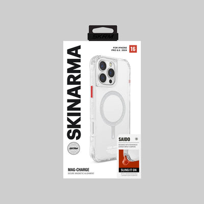 Apple iPhone 16 Pro Max Kılıf Magsafe Şarj Özellikli Şeffaf Airbag Tasarımlı Skinarma Saido Kapak Siyah