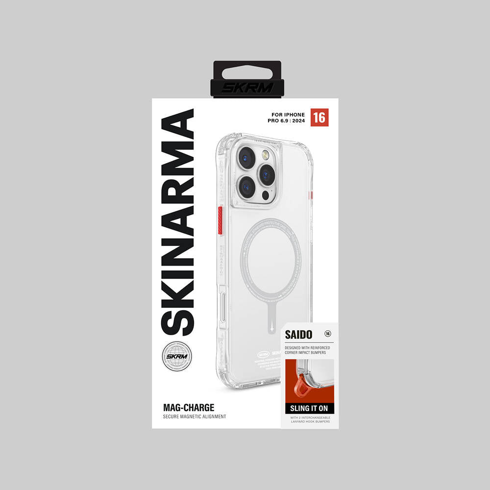 Apple iPhone 16 Pro Max Kılıf Magsafe Şarj Özellikli Şeffaf Airbag Tasarımlı Skinarma Saido Kapak Şeffaf
