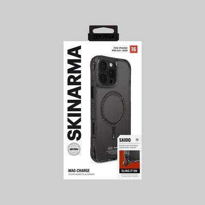 Apple iPhone 16 Pro Max Kılıf Magsafe Şarj Özellikli Şeffaf Airbag Tasarımlı Skinarma Saido Kapak Siyah