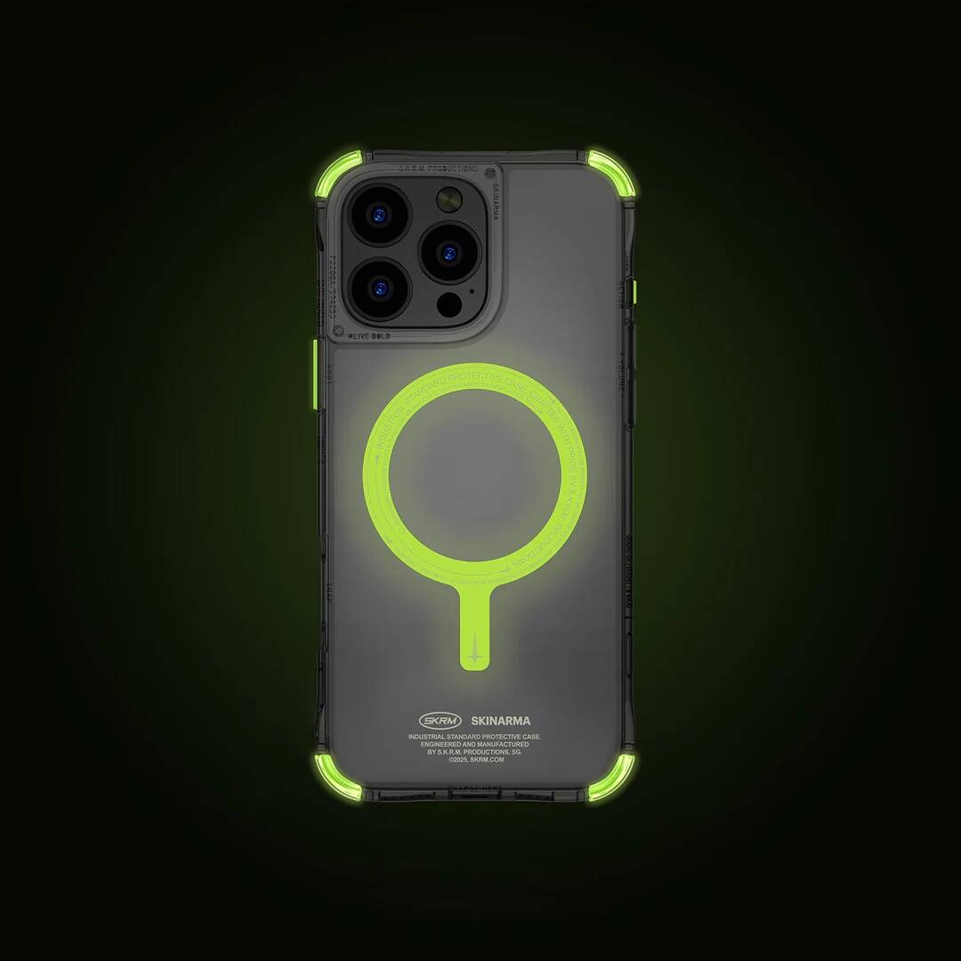Apple iPhone 16 Pro Max Kılıf Magsafe Şarj Özellikli Şeffaf Airbag Tasarımlı Skinarma Saido Nightglow Kapak Şeffaf