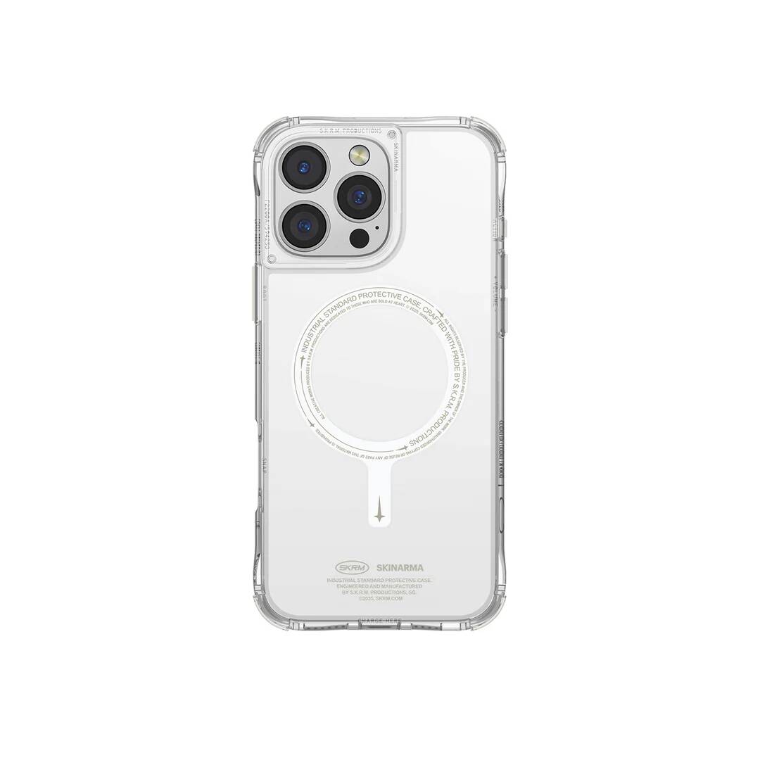 Apple iPhone 16 Pro Max Kılıf Magsafe Şarj Özellikli Şeffaf Airbag Tasarımlı Skinarma Saido Nightglow Kapak Şeffaf