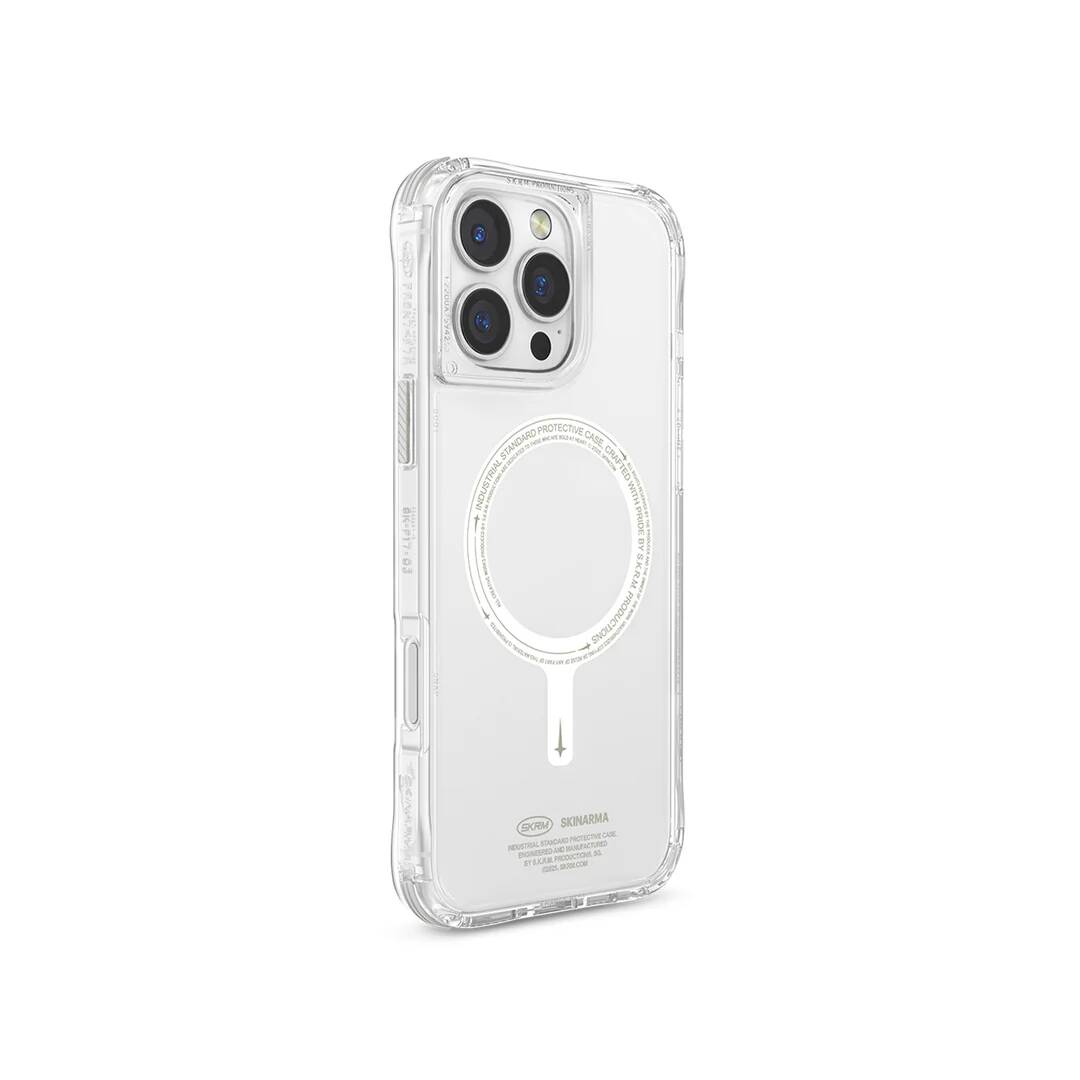 Apple iPhone 16 Pro Max Kılıf Magsafe Şarj Özellikli Şeffaf Airbag Tasarımlı Skinarma Saido Nightglow Kapak Şeffaf