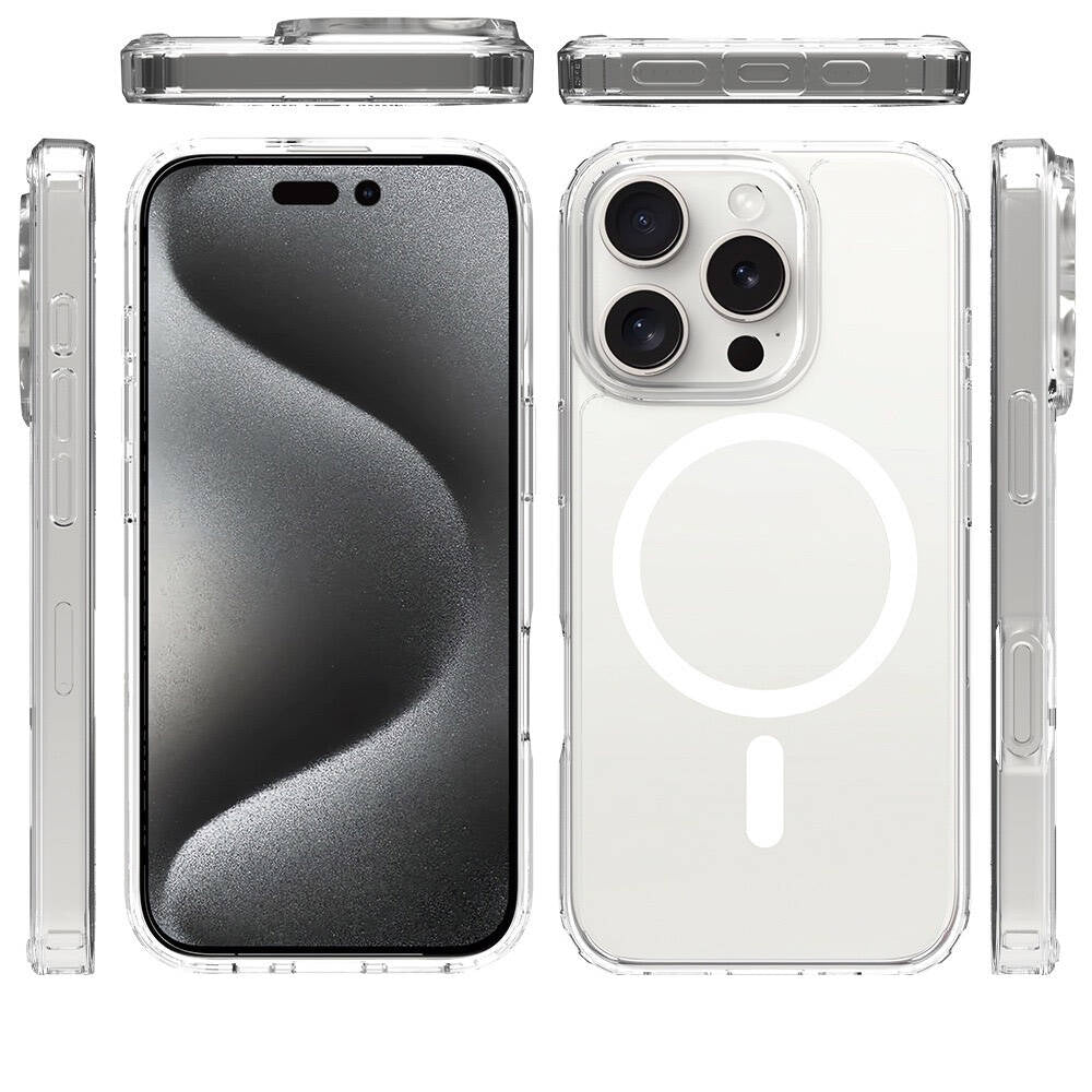 Apple iPhone 16 Pro Max Kılıf M-safe Şarj Özellikli Şeffaf Sert PC Zore Embos Kapak Şeffaf