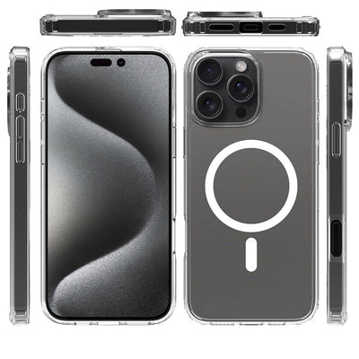 Apple iPhone 16 Pro Max Kılıf M-safe Şarj Özellikli Şeffaf Sert PC Zore Embos Kapak Şeffaf