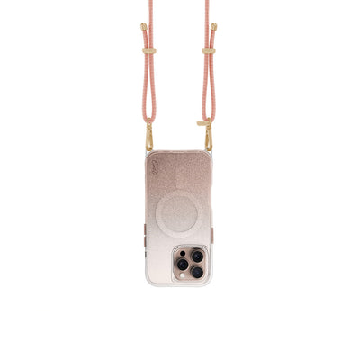 Apple iPhone 16 Pro Max Kılıf Magsafe Şarj Özellikli Simli Arka Yüzey Askı Aparatlı Coehl Lumino Kapak Rose Gold