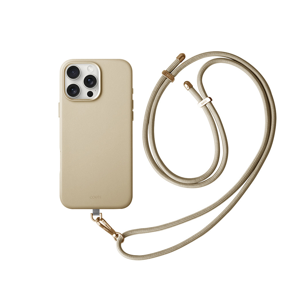 Apple iPhone 16 Pro Max Kılıf Magsafe Şarj Özellikli Soft Arka Yüzey Askı İpli Coehl Muse Kapak Krem