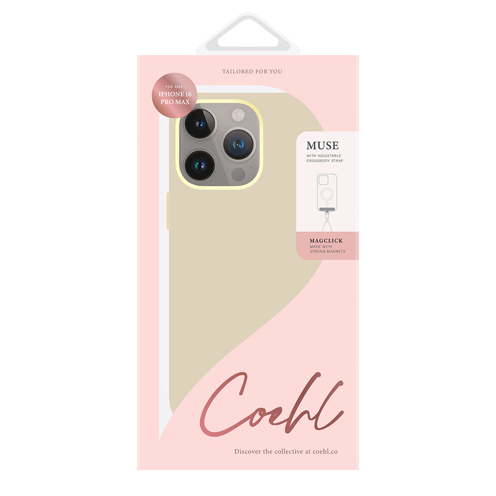 Apple iPhone 16 Pro Max Kılıf Magsafe Şarj Özellikli Soft Arka Yüzey Askı İpli Coehl Muse Kapak Krem