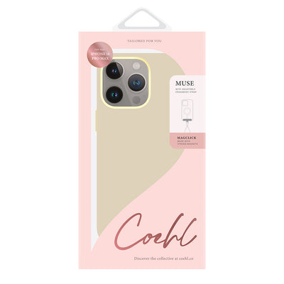 Apple iPhone 16 Pro Max Kılıf Magsafe Şarj Özellikli Soft Arka Yüzey Askı İpli Coehl Muse Kapak Krem