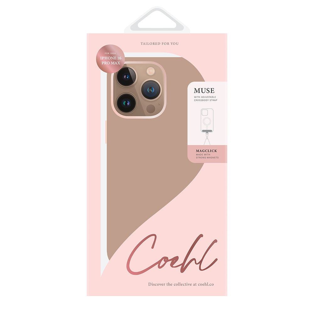 Apple iPhone 16 Pro Max Kılıf Magsafe Şarj Özellikli Soft Arka Yüzey Askı İpli Coehl Muse Kapak Krem