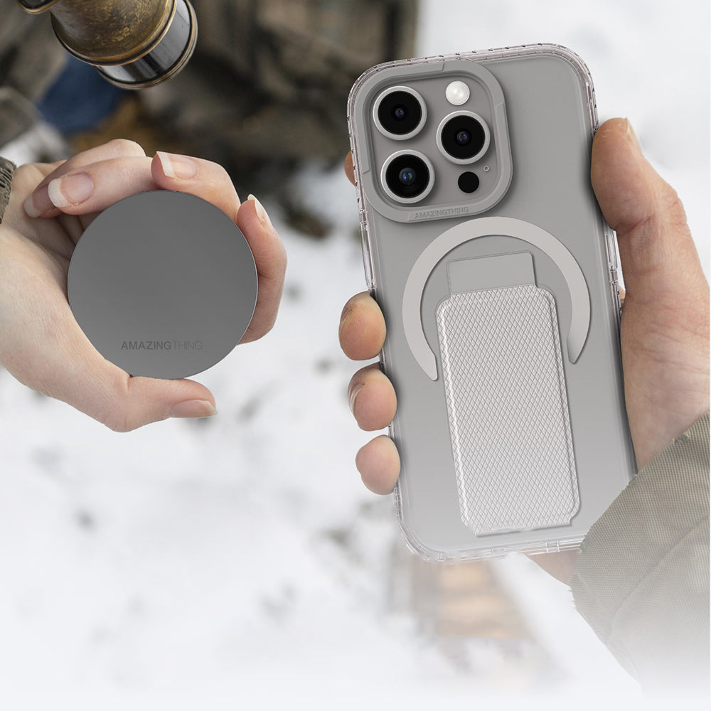 Apple iPhone 16 Pro Max Kılıf Magsafe Şarj Özellikli Standlı Amazingthing Titan Pro Plus Kapak Gri