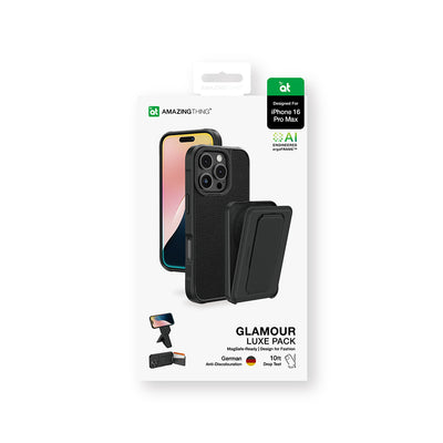 Apple iPhone 16 Pro Max Kılıf Magsafe Şarj Özellikli Standlı Kartlıklı Set Amazingthing Glamour Luxe Serisi Kapak Siyah
