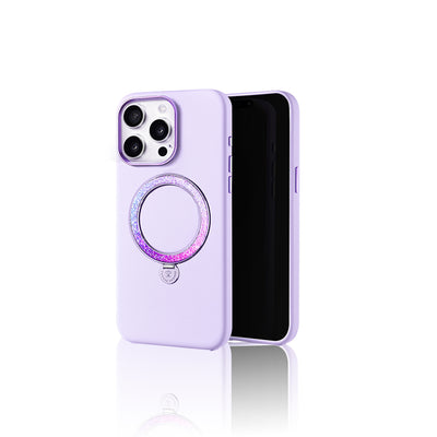 Apple iPhone 16 Pro Max Kılıf M-safe Şarj Özellikli Standlı Suni Deri Tasarımlı Pynana Dancing Circle Serisi Kapak Siyah