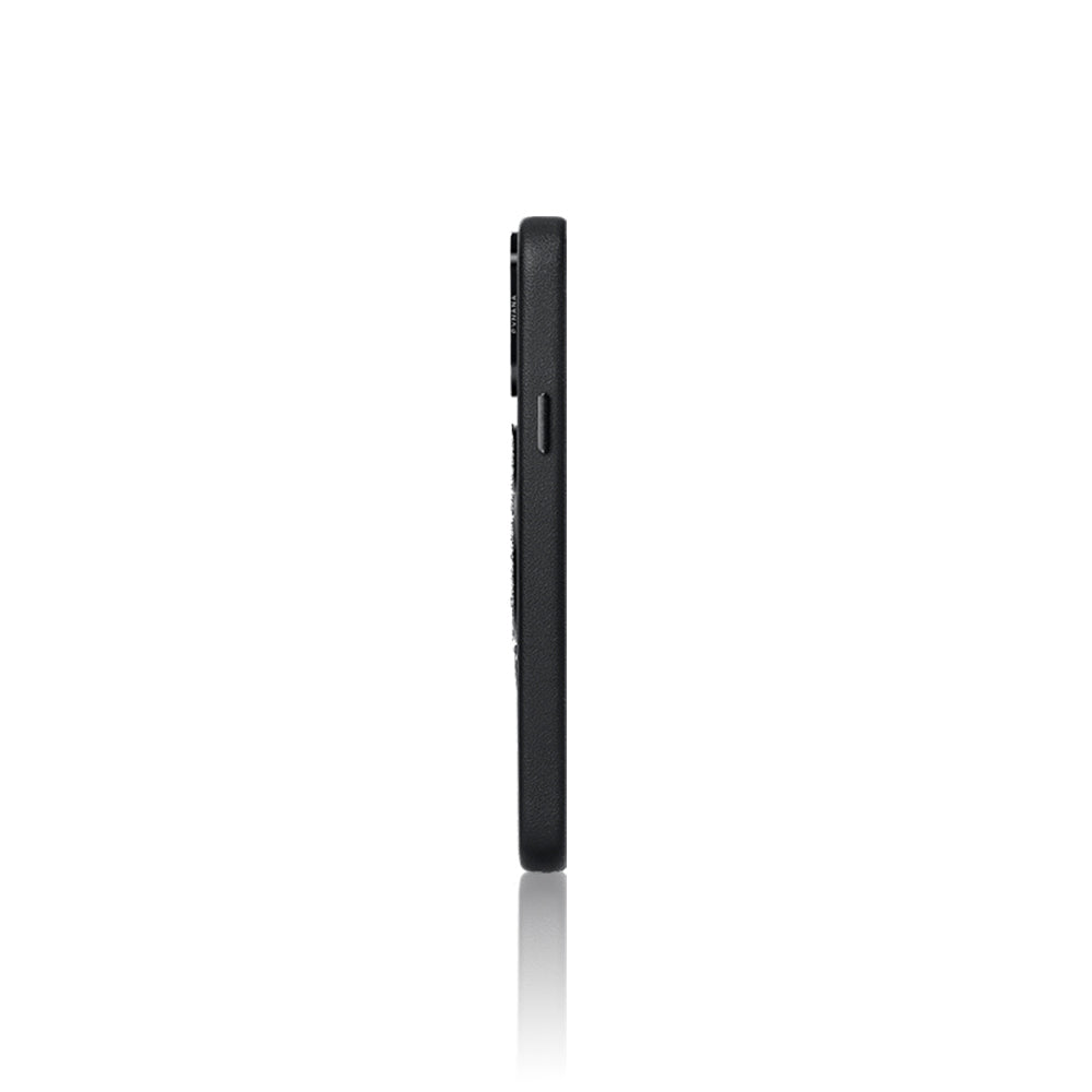 Apple iPhone 16 Pro Max Kılıf M-safe Şarj Özellikli Standlı Suni Deri Tasarımlı Pynana Dancing Circle Serisi Kapak Siyah