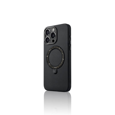 Apple iPhone 16 Pro Max Kılıf M-safe Şarj Özellikli Standlı Suni Deri Tasarımlı Pynana Dancing Circle Serisi Kapak Kahverengi