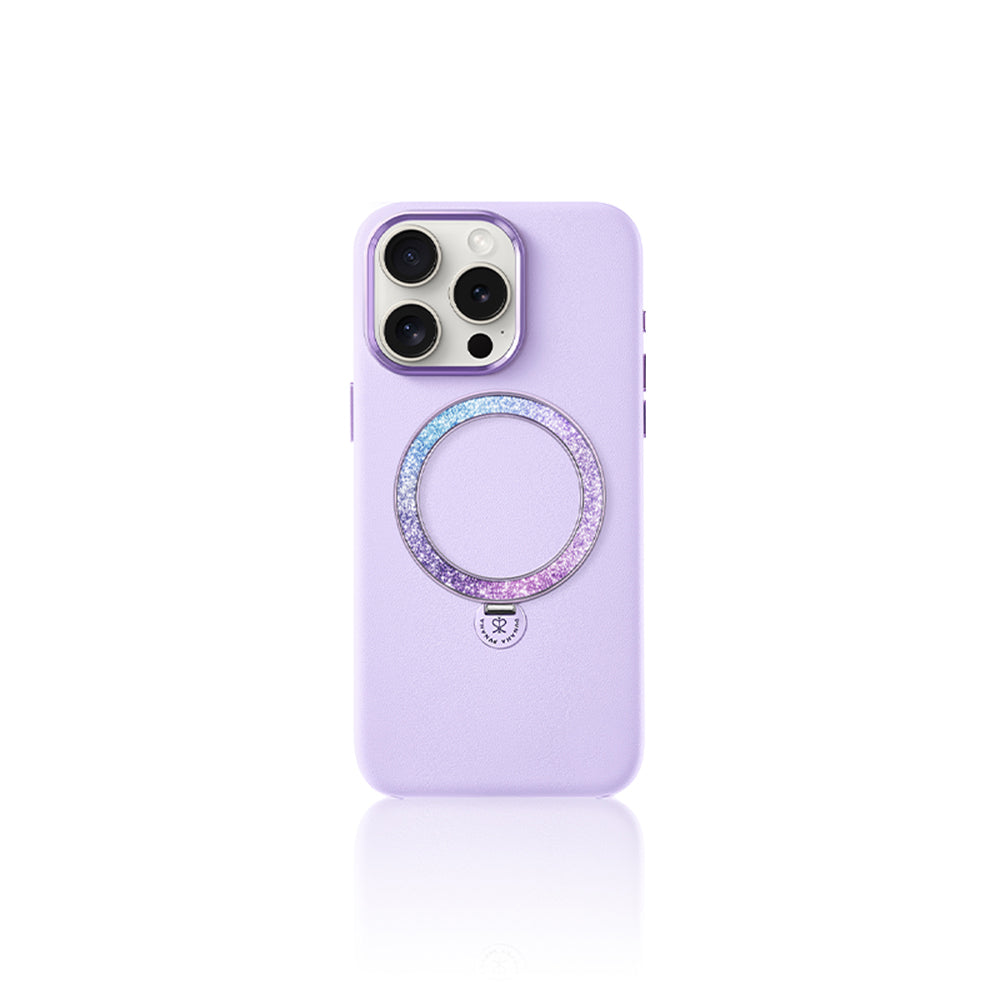 Apple iPhone 16 Pro Max Kılıf M-safe Şarj Özellikli Standlı Suni Deri Tasarımlı Pynana Dancing Circle Serisi Kapak Lila