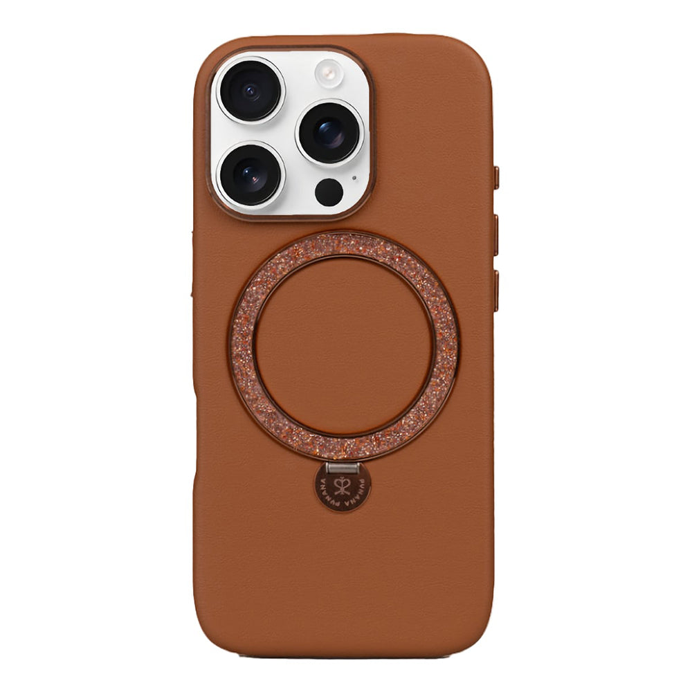 iPhone 16 Pro Max Kılıf M-safe Şarj Özellikli Standlı Suni Deri Tasarımlı Pynana Dancing Circle Serisi Kılıf