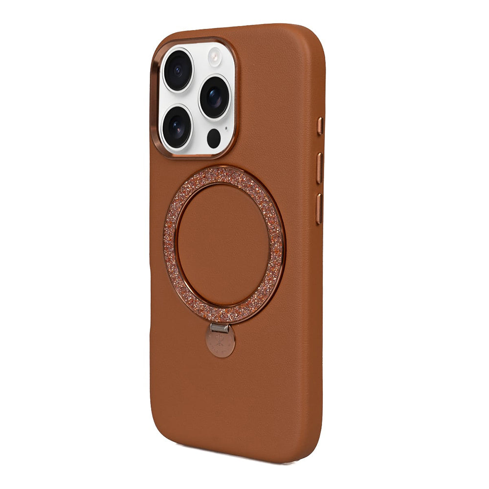 Apple iPhone 16 Pro Max Kılıf M-safe Şarj Özellikli Standlı Suni Deri Tasarımlı Pynana Dancing Circle Serisi Kapak Siyah