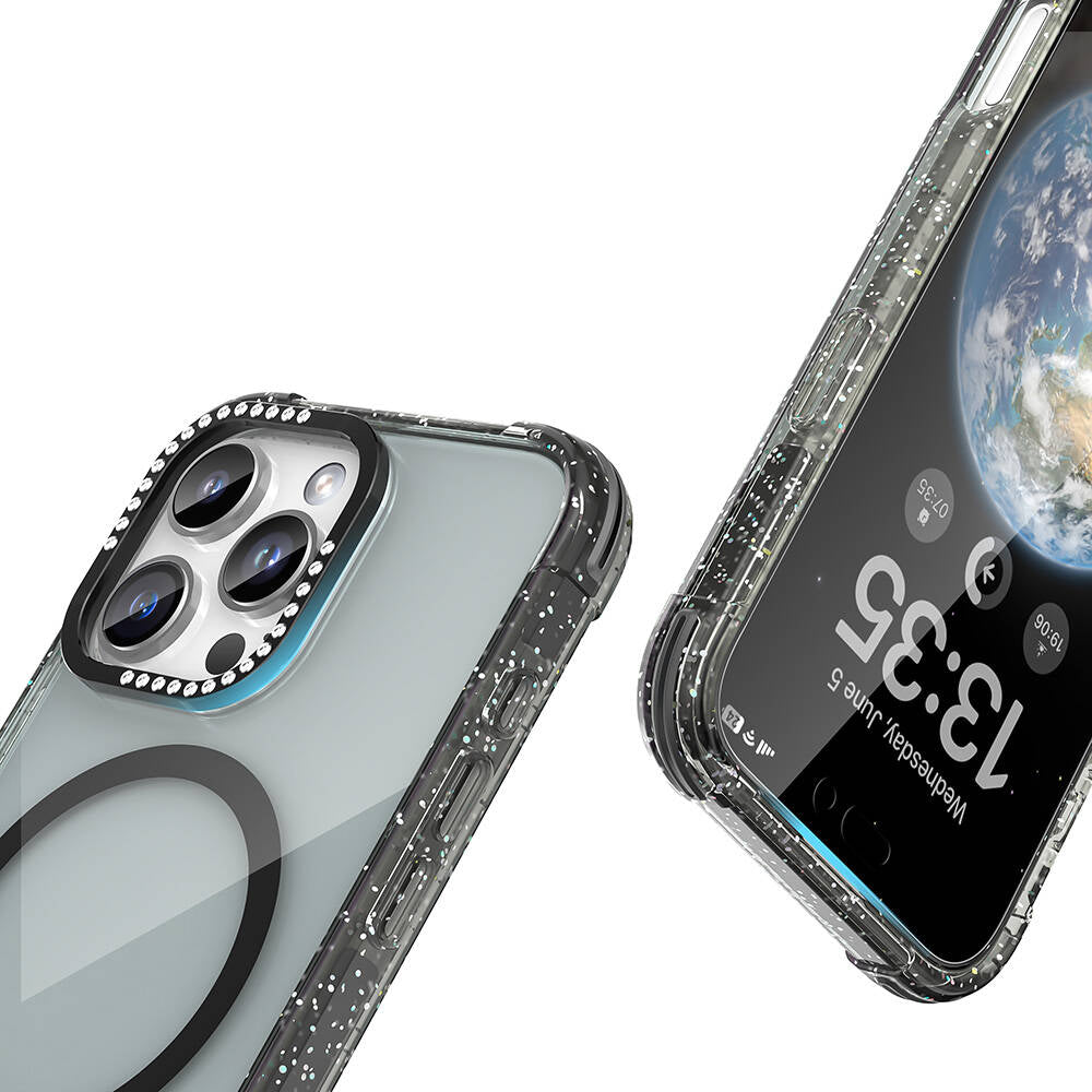 iPhone 16 Pro Max Kılıf M-safe Şarj Özellikli Taşlı ve Simli Tasarım Mutural Blink Kılıf