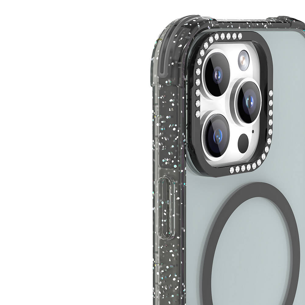Apple iPhone 16 Pro Max Kılıf Magsafe Şarj Özellikli Taşlı ve Simli Tasarım Mutural Blink Kapak Turuncu