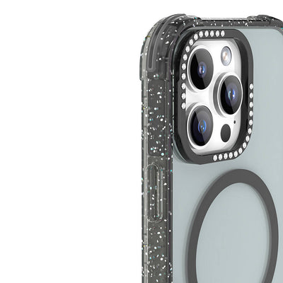 Apple iPhone 16 Pro Max Kılıf Magsafe Şarj Özellikli Taşlı ve Simli Tasarım Mutural Blink Kapak Siyah