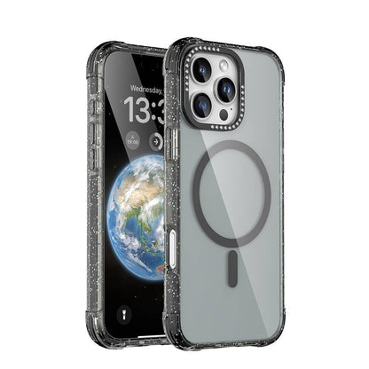 iPhone 16 Pro Max Kılıf M-safe Şarj Özellikli Taşlı ve Simli Tasarım Mutural Blink Kılıf