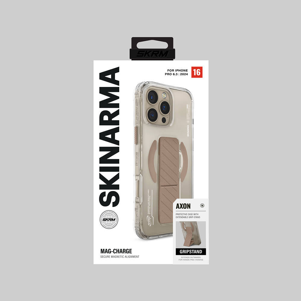 Apple iPhone 16 Pro Max Kılıf Magsafe Şarj Özellikli Teknoloji Desenli Standlı Skinarma Axon Kapak Siyah