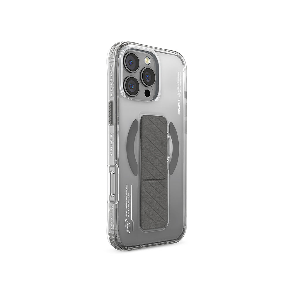 Apple iPhone 16 Pro Max Kılıf Magsafe Şarj Özellikli Teknoloji Desenli Standlı Skinarma Axon Kapak Titanyum