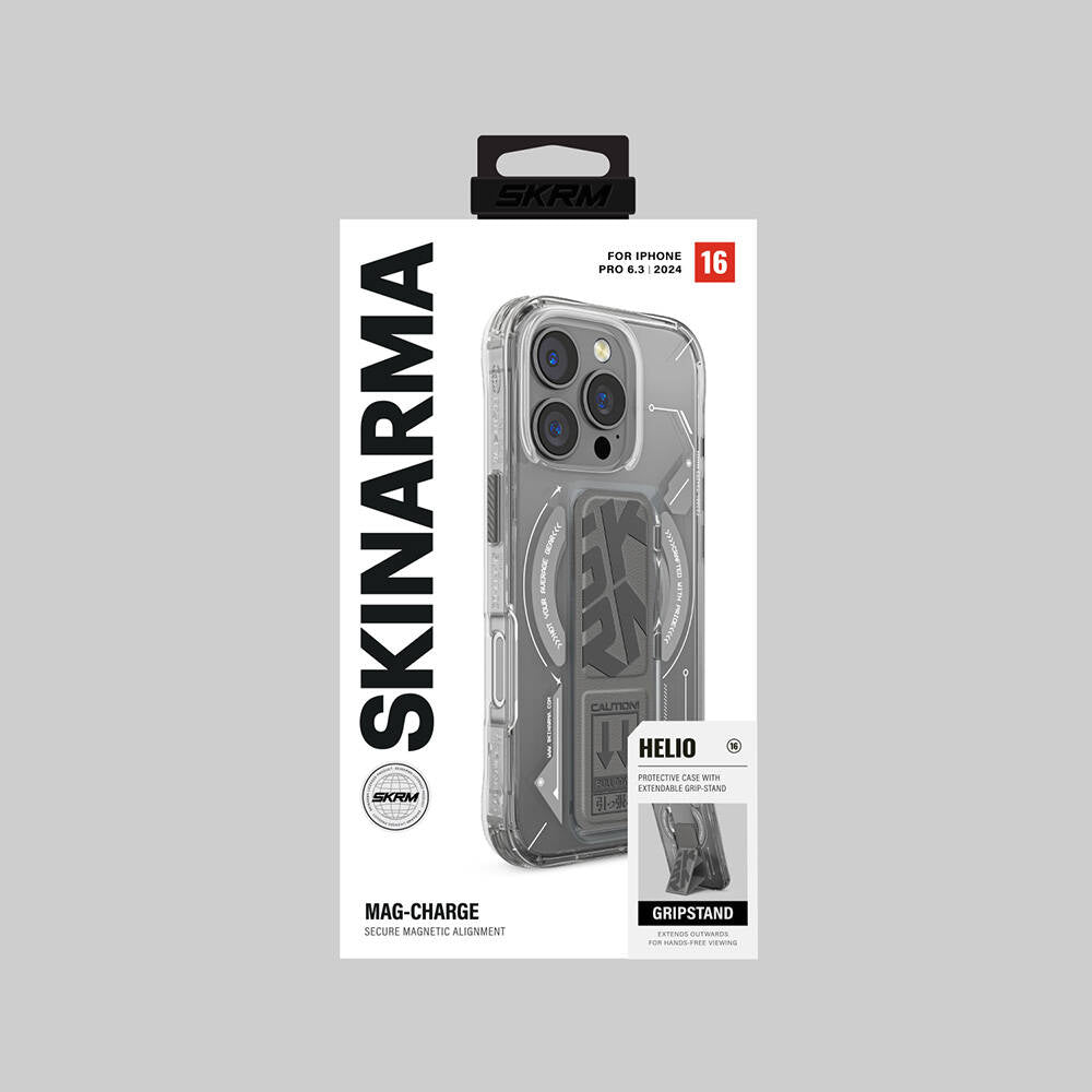 iPhone 16 Pro Max Kılıf M-safe Şarj Özellikli Teknoloji Desenli Standlı Skinarma Helio Kılıf