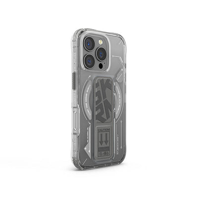 Apple iPhone 16 Pro Max Kılıf Magsafe Şarj Özellikli Teknoloji Desenli Standlı Skinarma Helio Kapak Siyah