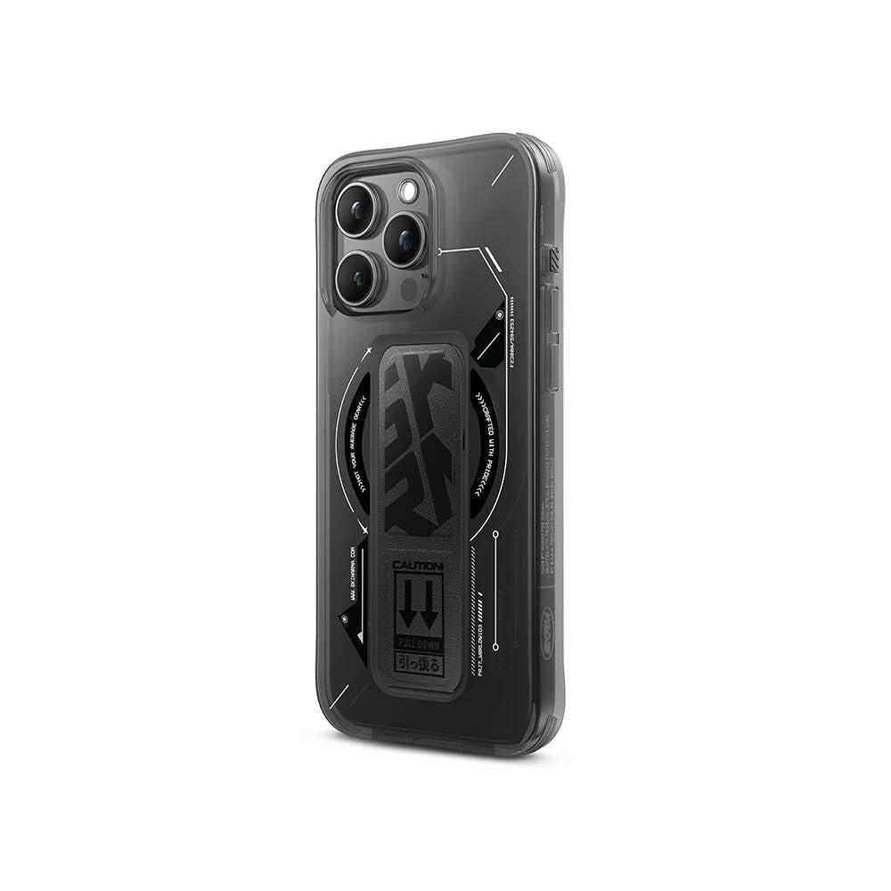 Apple iPhone 16 Pro Max Kılıf Magsafe Şarj Özellikli Teknoloji Desenli Standlı Skinarma Helio Kapak Siyah