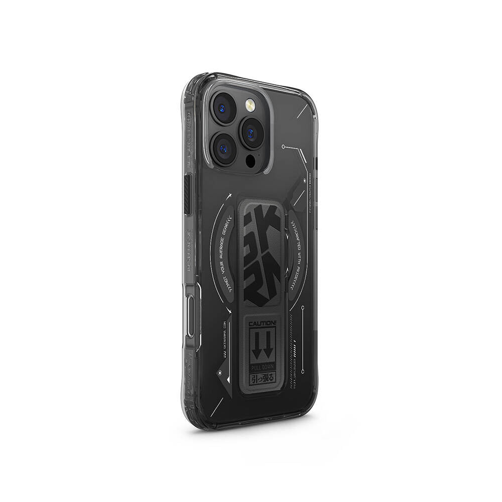Apple iPhone 16 Pro Max Kılıf Magsafe Şarj Özellikli Teknoloji Desenli Standlı Skinarma Helio Kapak Siyah