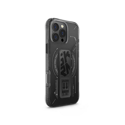 Apple iPhone 16 Pro Max Kılıf Magsafe Şarj Özellikli Teknoloji Desenli Standlı Skinarma Helio Kapak Siyah