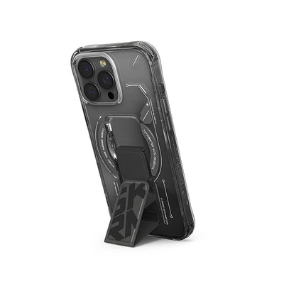 Apple iPhone 16 Pro Max Kılıf Magsafe Şarj Özellikli Teknoloji Desenli Standlı Skinarma Helio Kapak Gri
