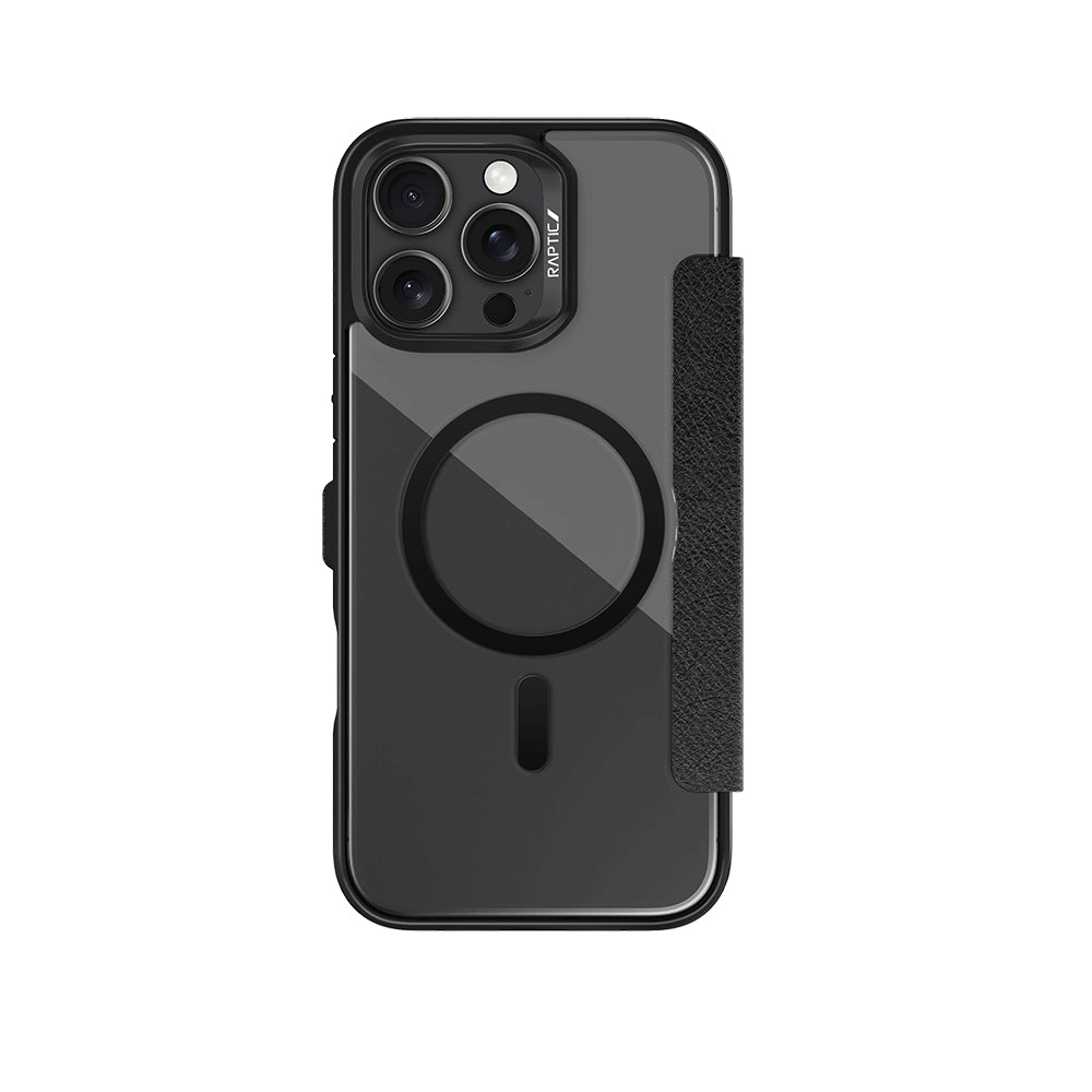 iPhone 16 Pro Max Kılıf M-safe Şarj Özellikli Vegan Deri Tasarımlı Şeffaf Arka Yüzey Kartlıklı Raptic Urban Folio Serisi Kılıf