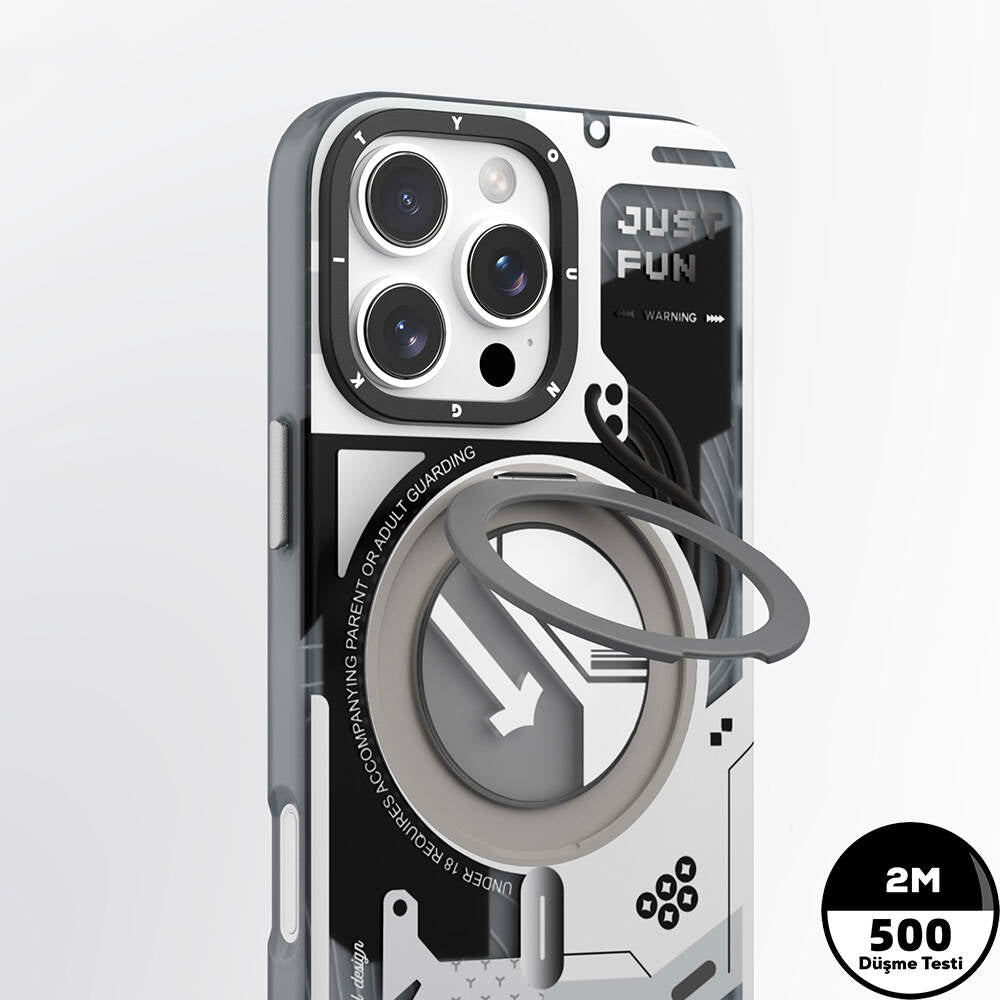 Apple iPhone 16 Pro Max Kılıf Magsafe Şarj Özellikli Youngkit 360° Standlı Starship Serisi Kapak Siyah