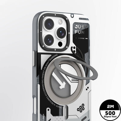 Apple iPhone 16 Pro Max Kılıf Magsafe Şarj Özellikli Youngkit 360° Standlı Starship Serisi Kapak Siyah