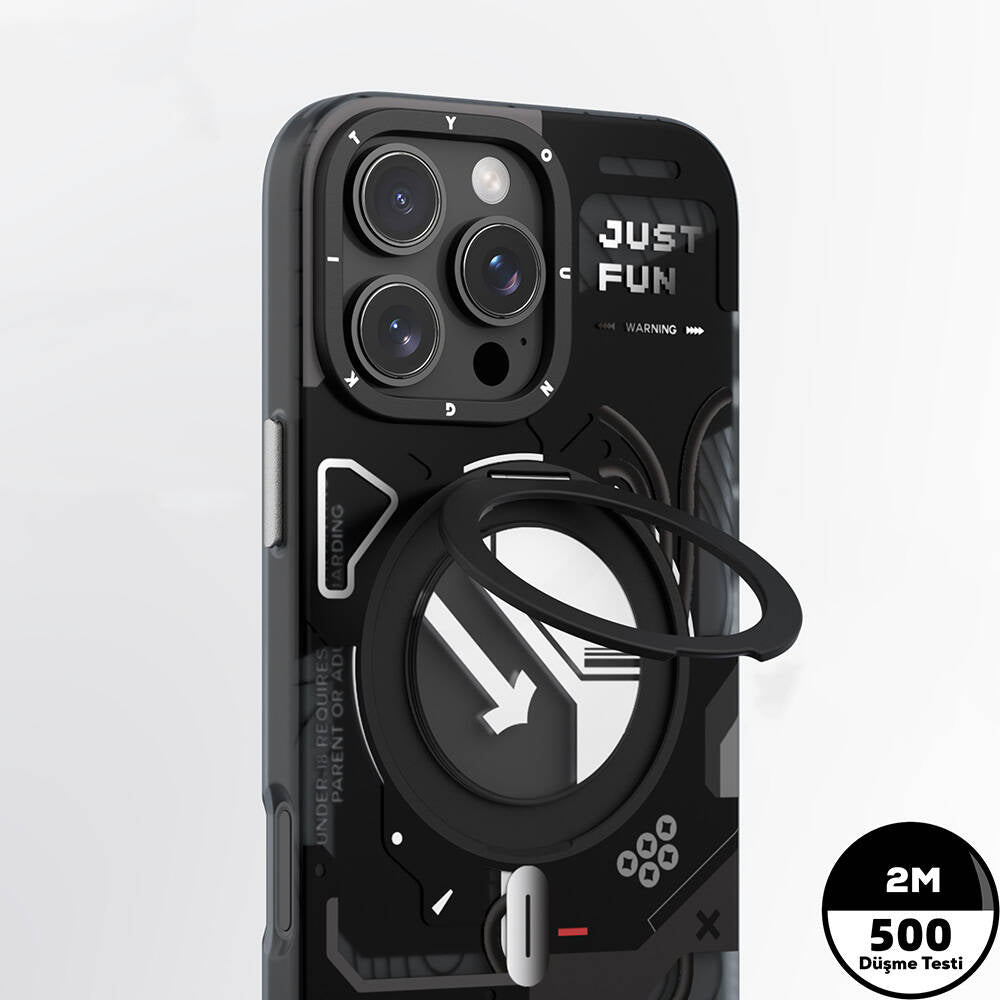 Apple iPhone 16 Pro Max Kılıf Magsafe Şarj Özellikli Youngkit 360° Standlı Starship Serisi Kapak Beyaz