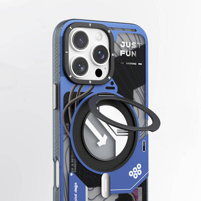 Apple iPhone 16 Pro Max Kılıf Magsafe Şarj Özellikli Youngkit 360° Standlı Starship Serisi Kapak Siyah