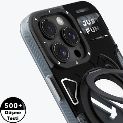Apple iPhone 16 Pro Max Kılıf Magsafe Şarj Özellikli Youngkit 360° Standlı Starship Serisi Kapak Siyah